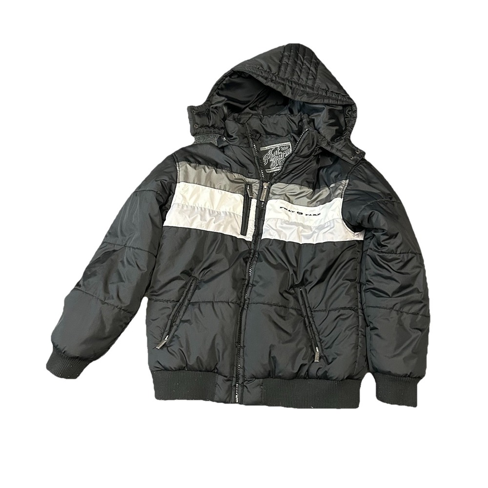 Rare Vintage Phat Farm Puffy Warm Jacket W Hood Men's Large Black White Coat